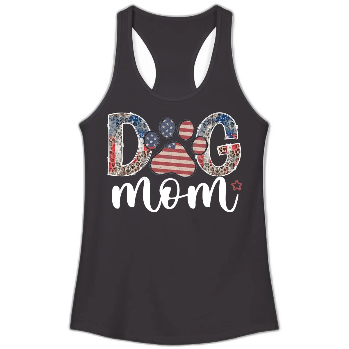 Distressed Patriotic Dog Paw Print Graphic Ladies Tank in Black