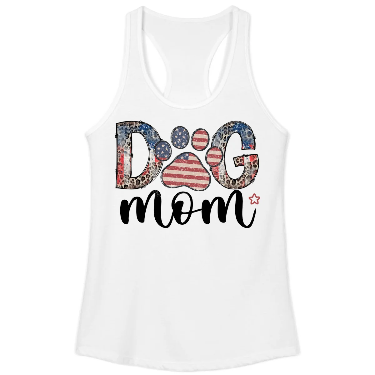 Distressed Patriotic Dog Paw Print Graphic Ladies Tank in White