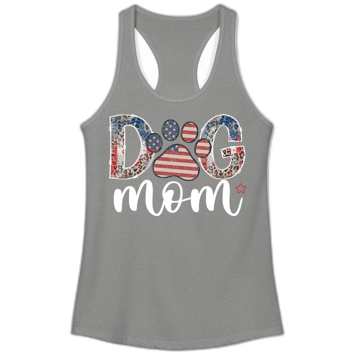 Distressed Patriotic Dog Paw Print Graphic Ladies Tank in Heather Grey