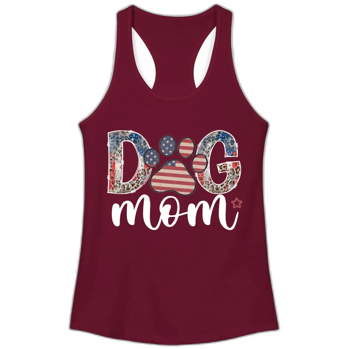 Distressed Patriotic Dog Paw Print Graphic Ladies Tank in Solid Cardinal Red