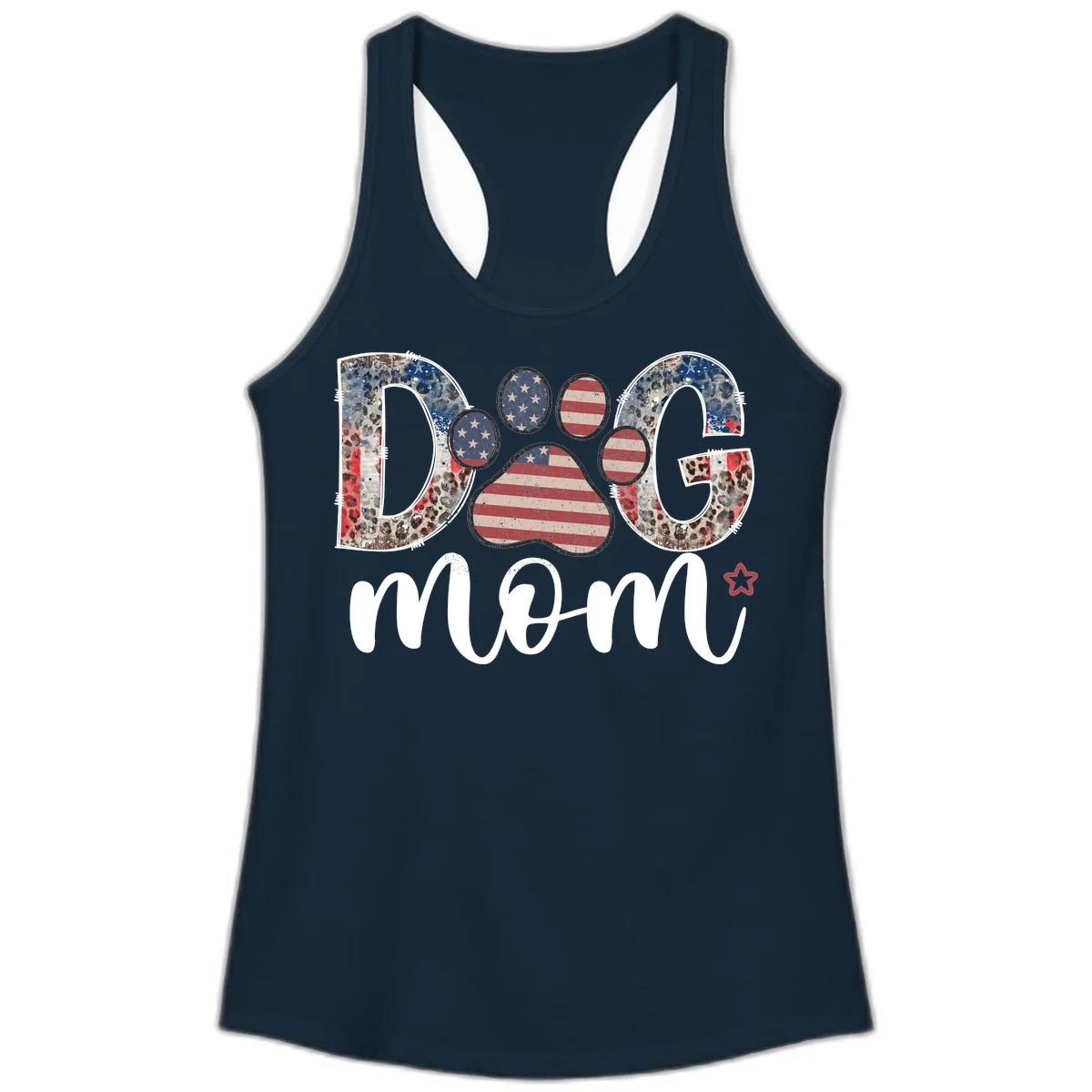 Distressed Patriotic Dog Paw Print Graphic Ladies Tank in Solid Midnight Navy