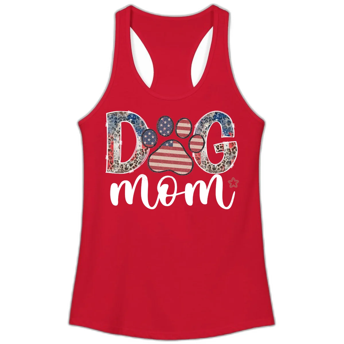 Distressed Patriotic Dog Paw Print Graphic Ladies Tank in Solid Red