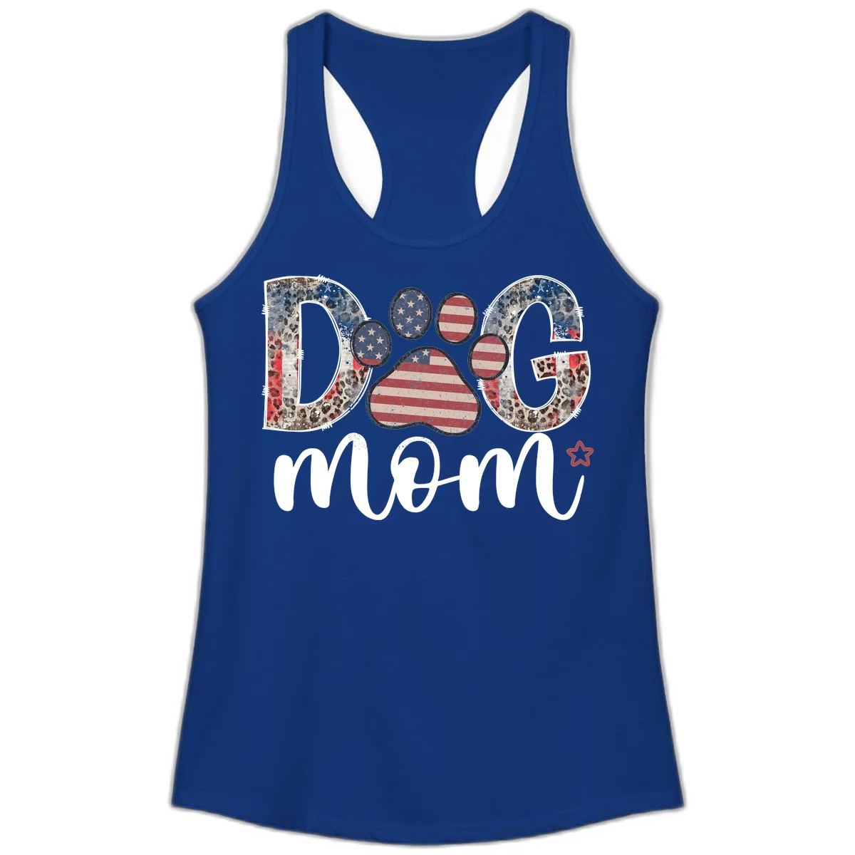 Distressed Patriotic Dog Paw Print Graphic Ladies Tank in Solid Royal