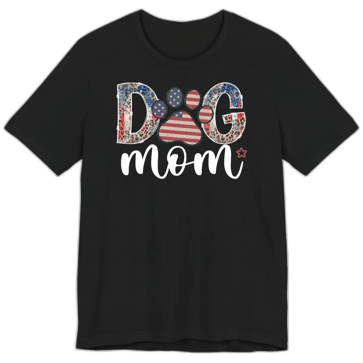 Distressed Patriotic Dog Paw Print Graphic Premium T-Shirt in Black