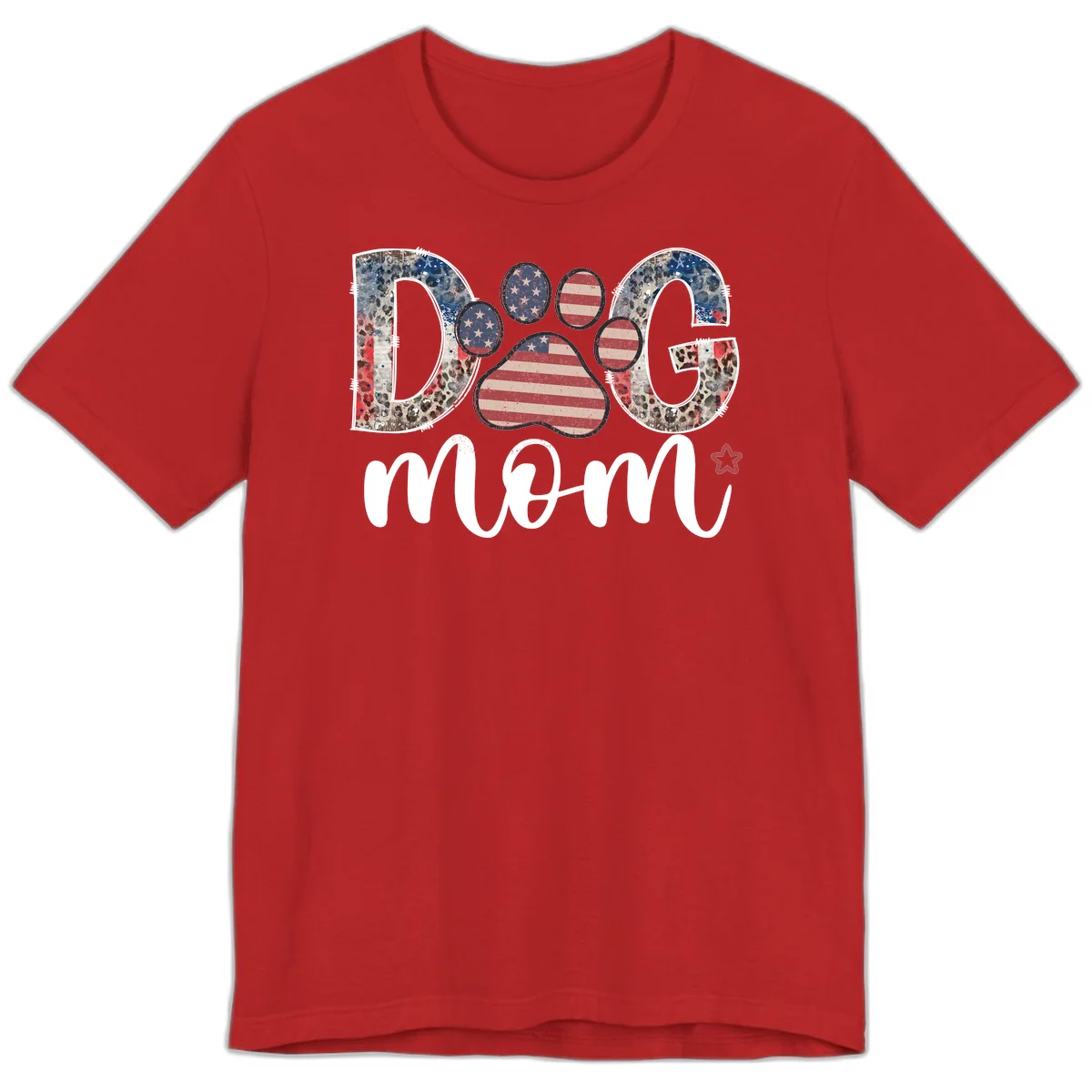 Distressed Patriotic Dog Paw Print Graphic Premium T-Shirt in Red