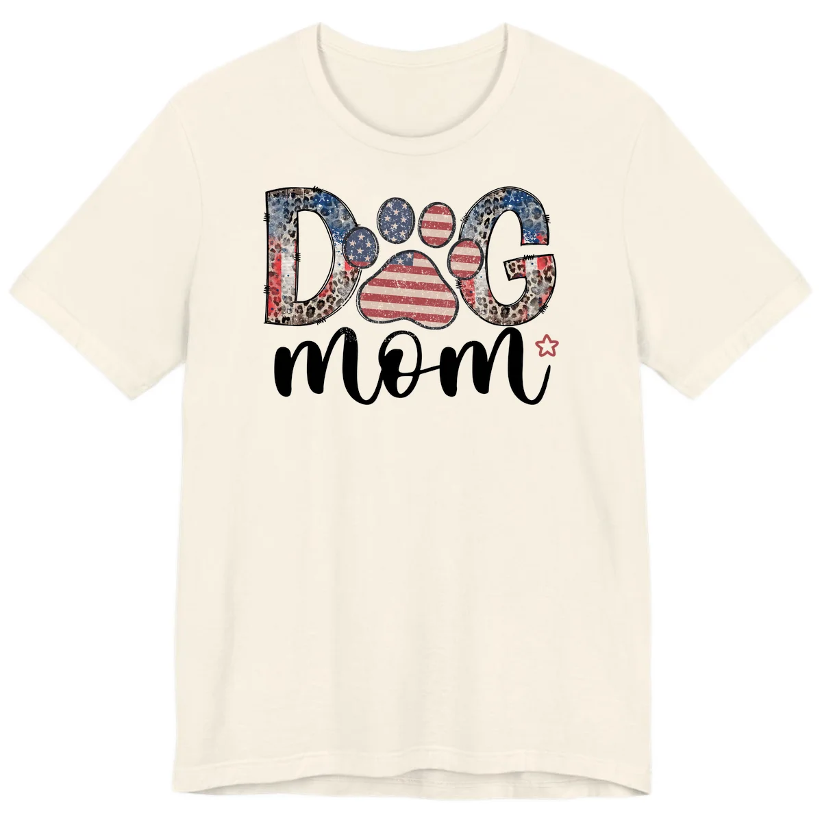Distressed Patriotic Dog Paw Print Graphic Premium T-Shirt in Natural