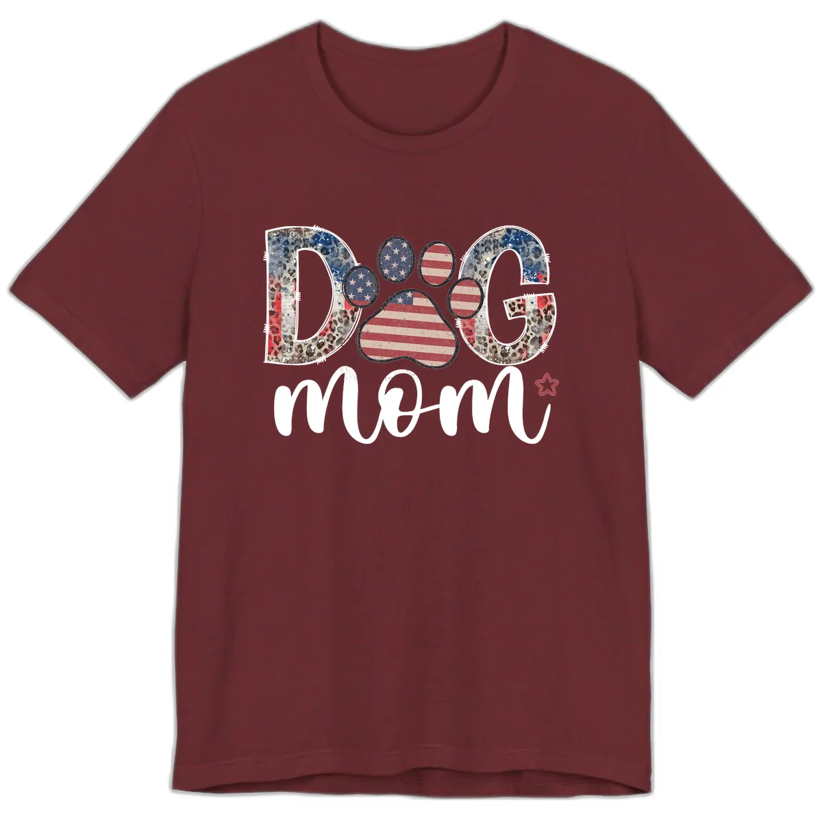 Distressed Patriotic Dog Paw Print Graphic Premium T-Shirt in Heather Cardinal