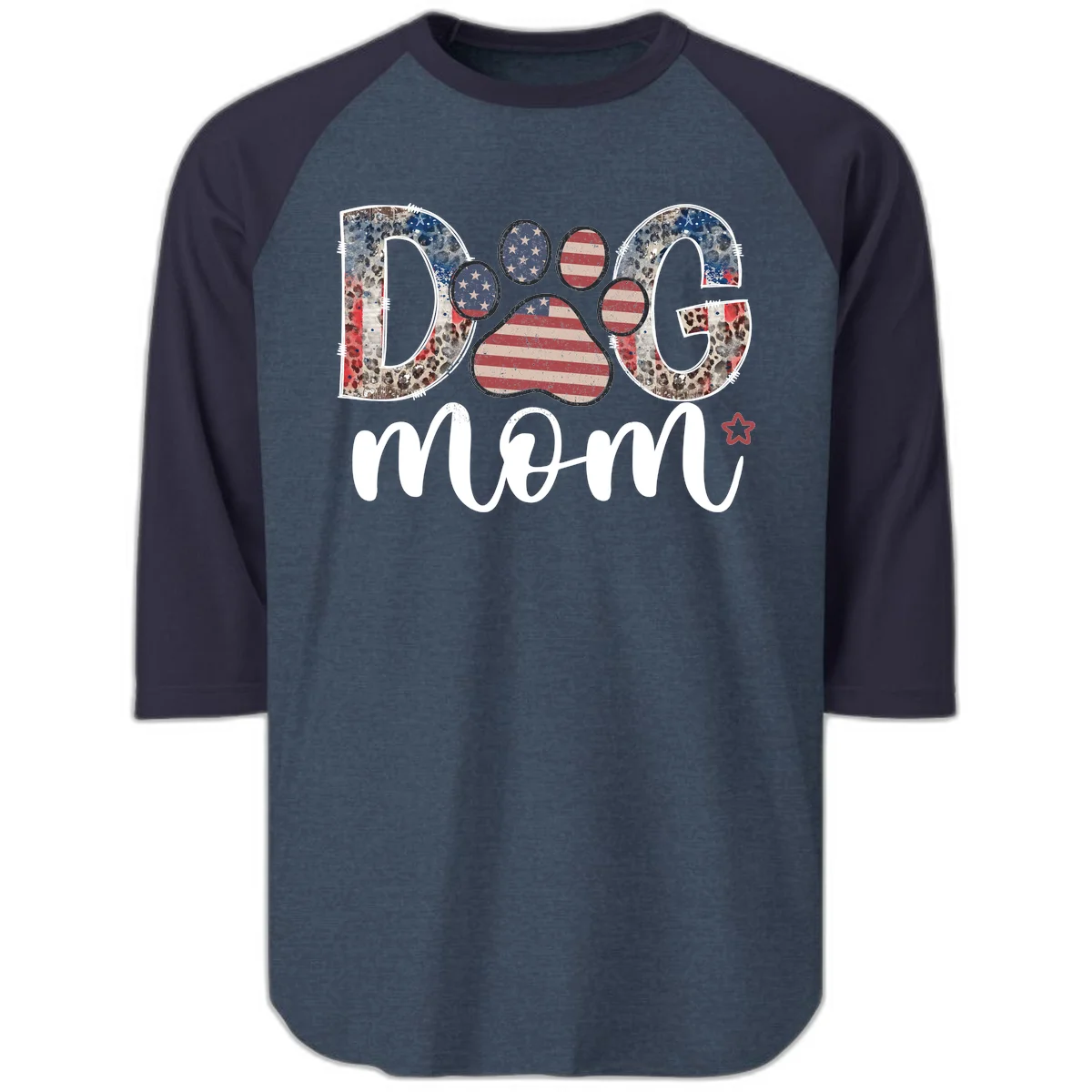 Distressed Patriotic Dog Paw Print Graphic Raglan 3/4 in Heather Denim Navy