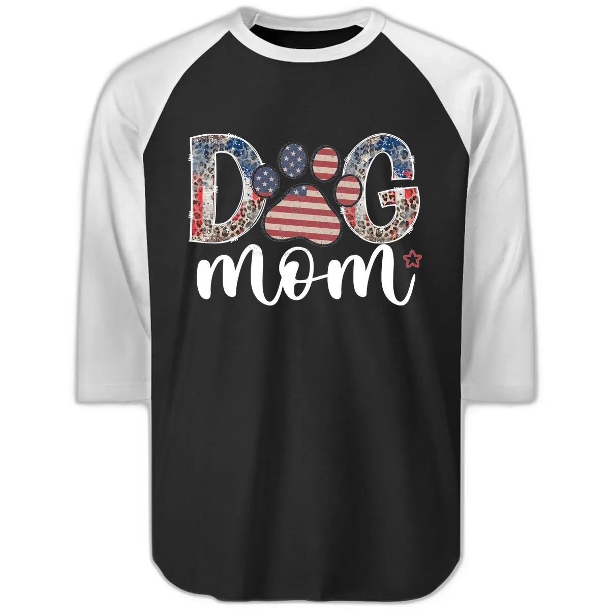 Distressed Patriotic Dog Paw Print Graphic Raglan 3/4 in Black White