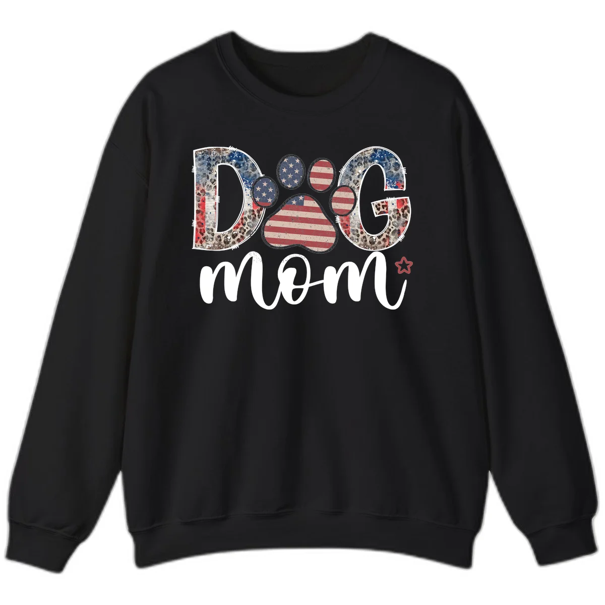Distressed Patriotic Dog Paw Print Graphic Sweatshirt in Black