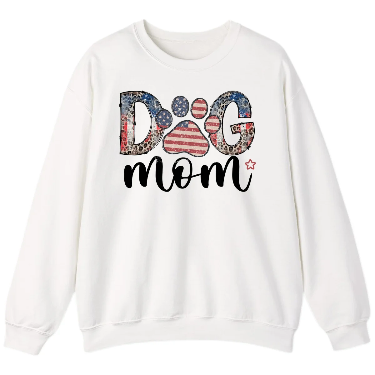 Distressed Patriotic Dog Paw Print Graphic Sweatshirt in White