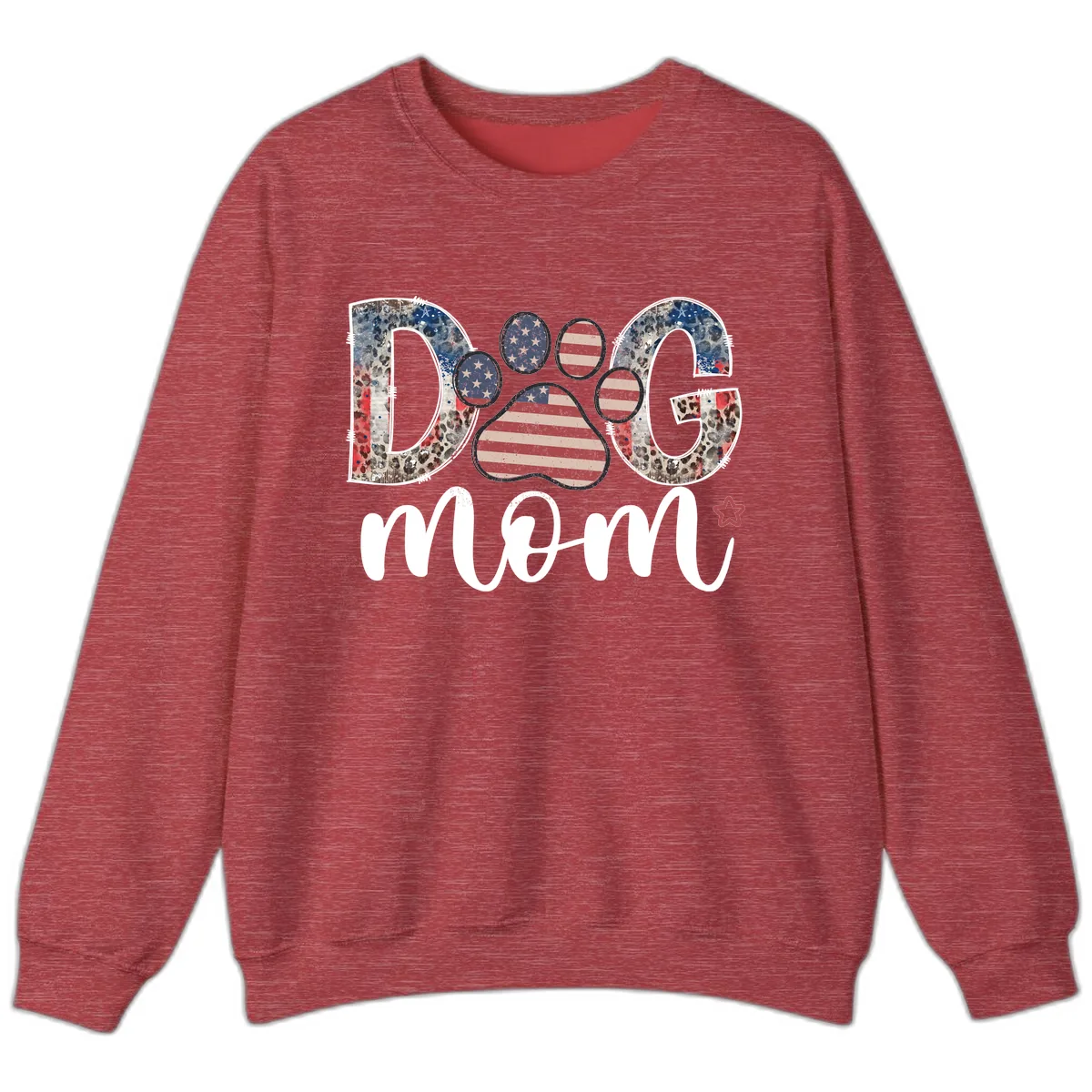Distressed Patriotic Dog Paw Print Graphic Sweatshirt in Heather Scarlet Red