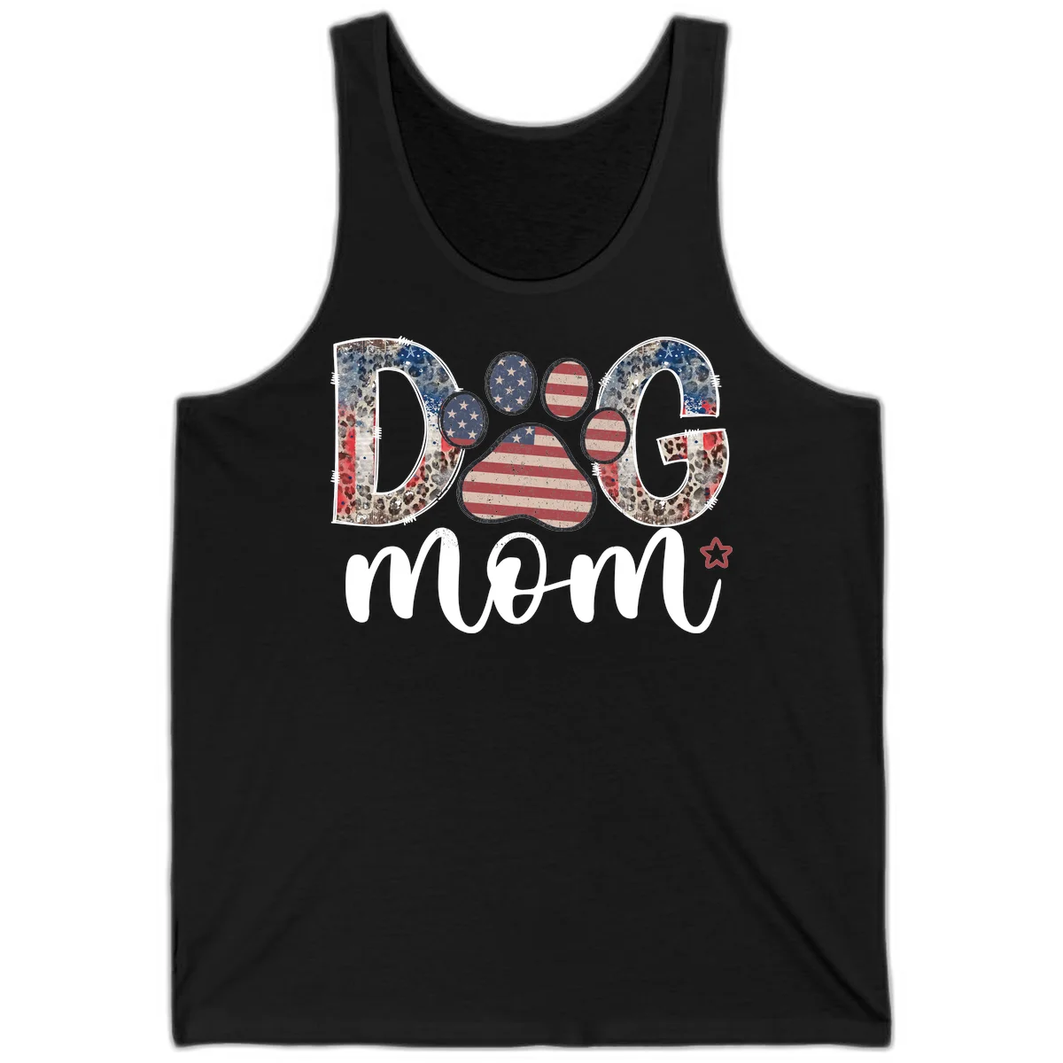 Distressed Patriotic Dog Paw Print Graphic Tank in Black