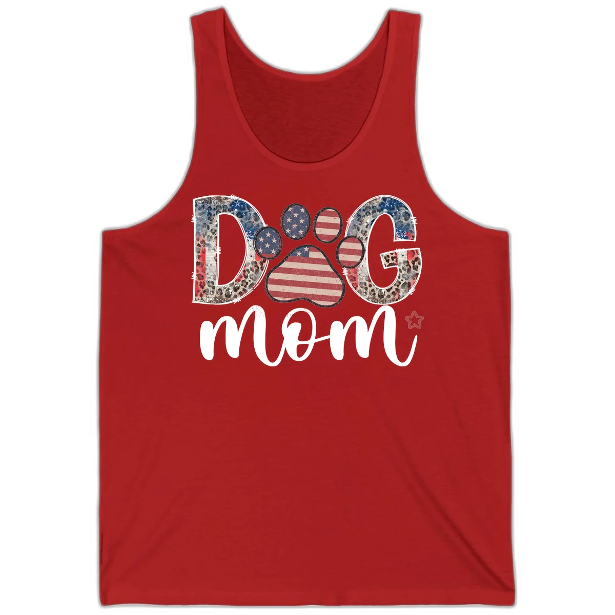 Distressed Patriotic Dog Paw Print Graphic Tank in Red