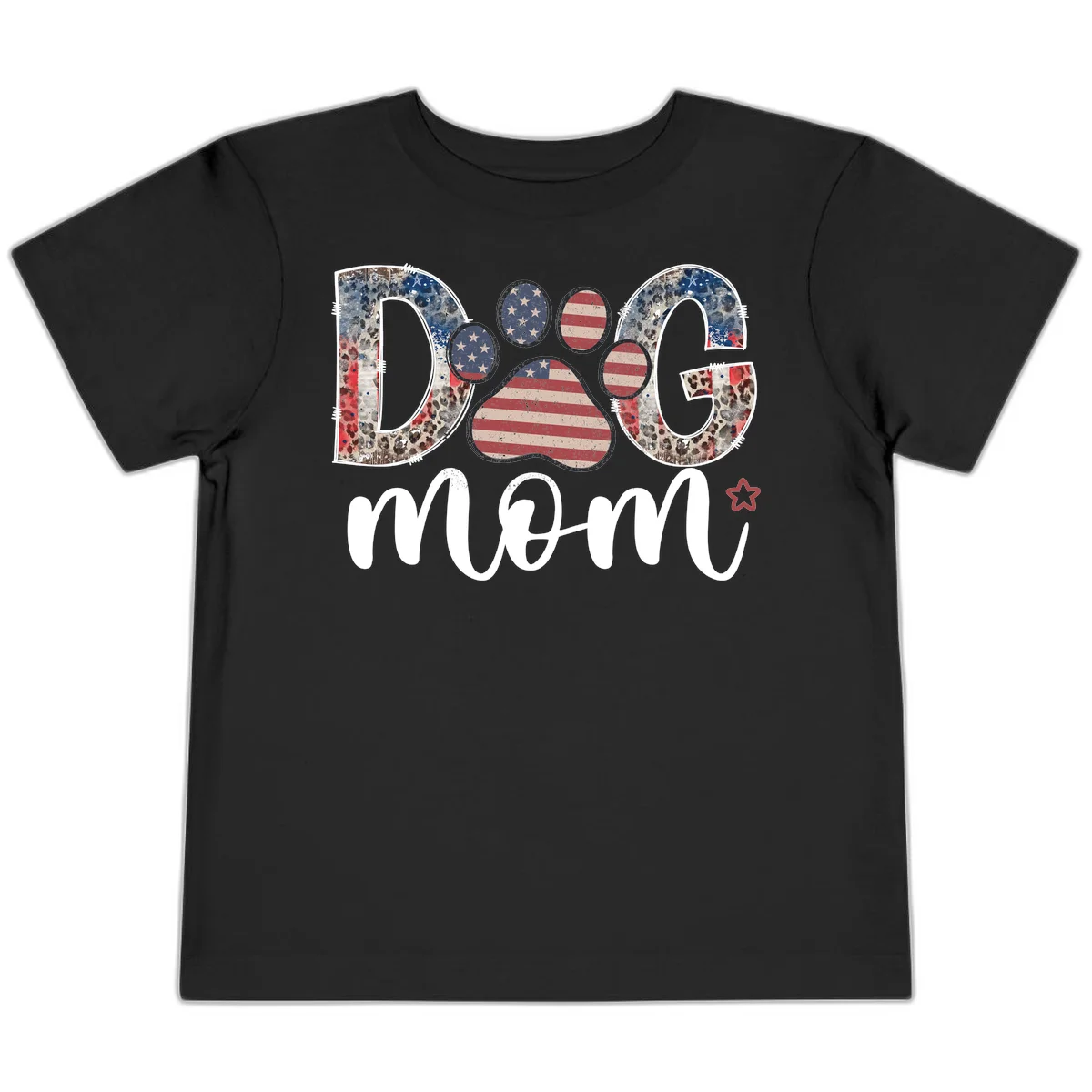 Distressed Patriotic Dog Paw Print Graphic Toddler T-Shirt in Black