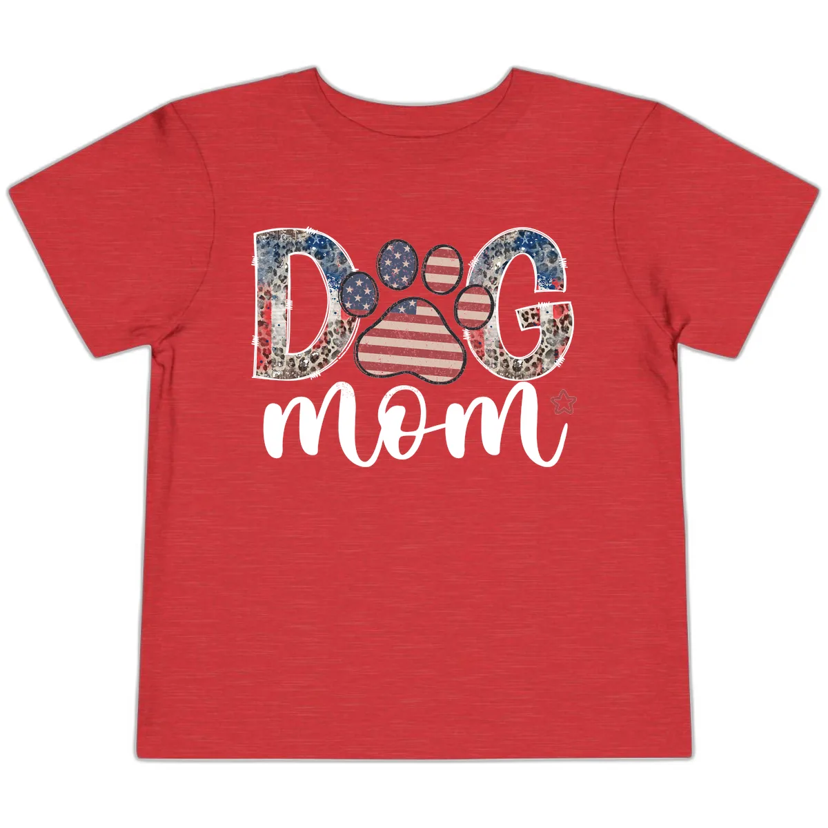 Distressed Patriotic Dog Paw Print Graphic Toddler T-Shirt in Heather Red