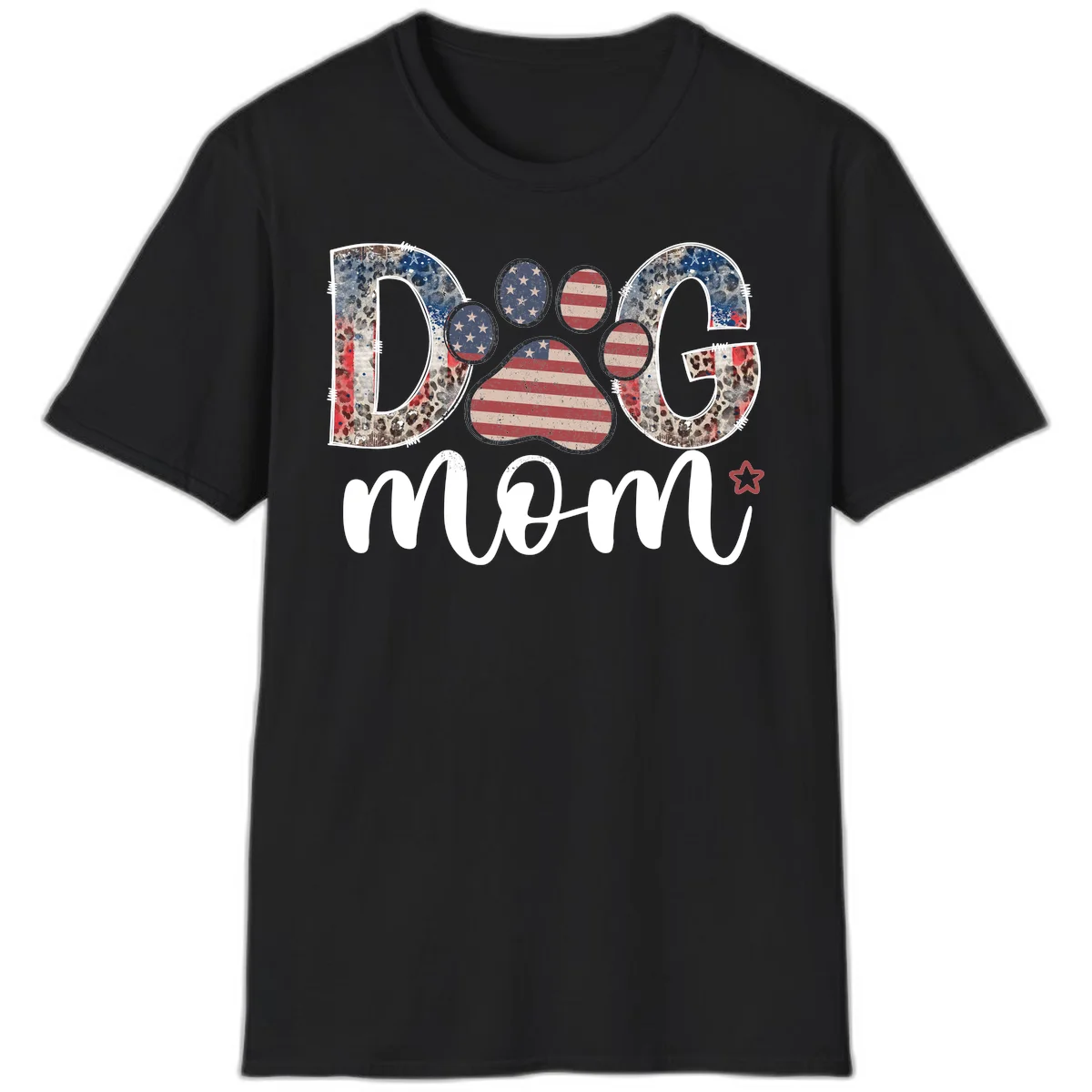 Distressed Patriotic Dog Paw Print Graphic T-Shirt in Black