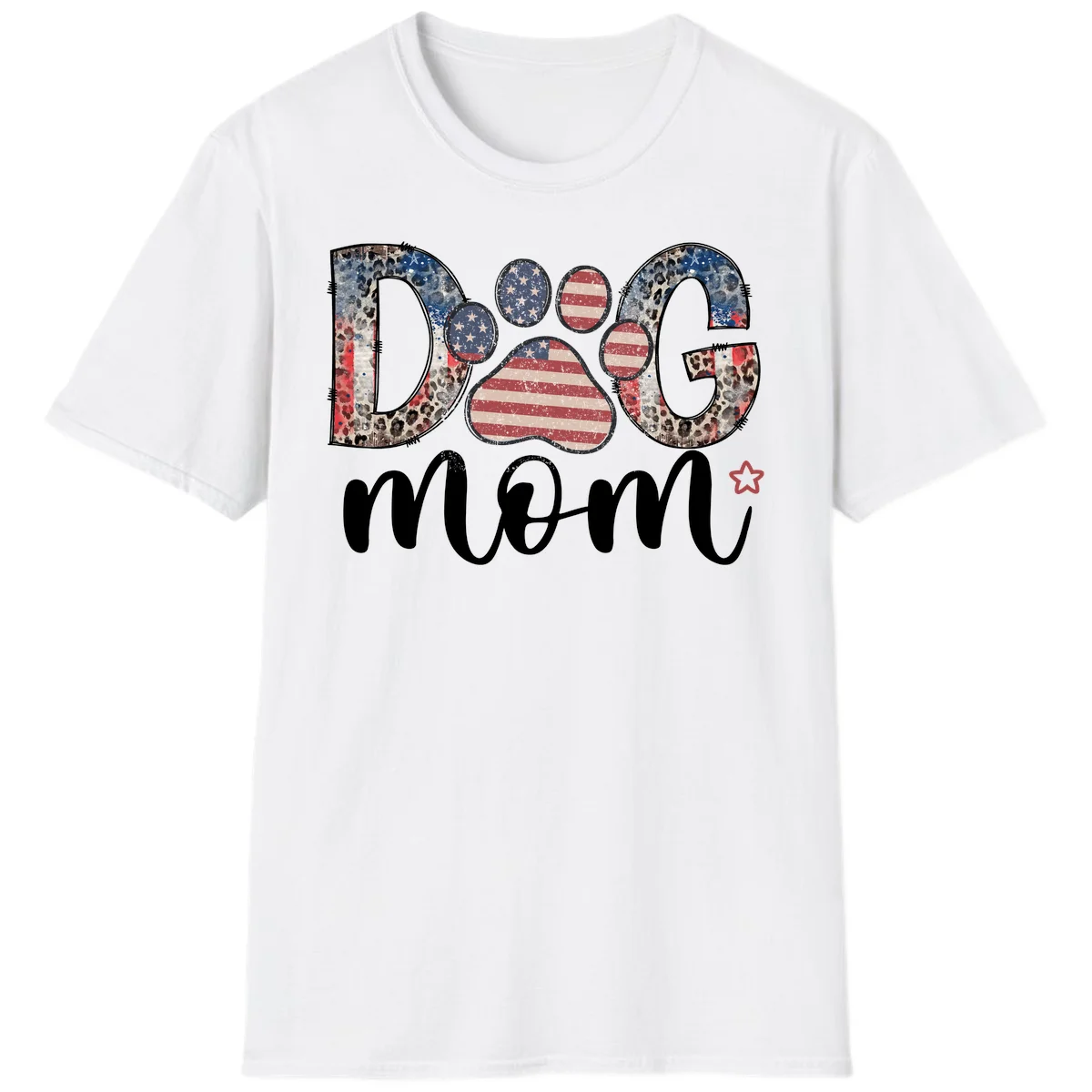 Distressed Patriotic Dog Paw Print Graphic T-Shirt in White