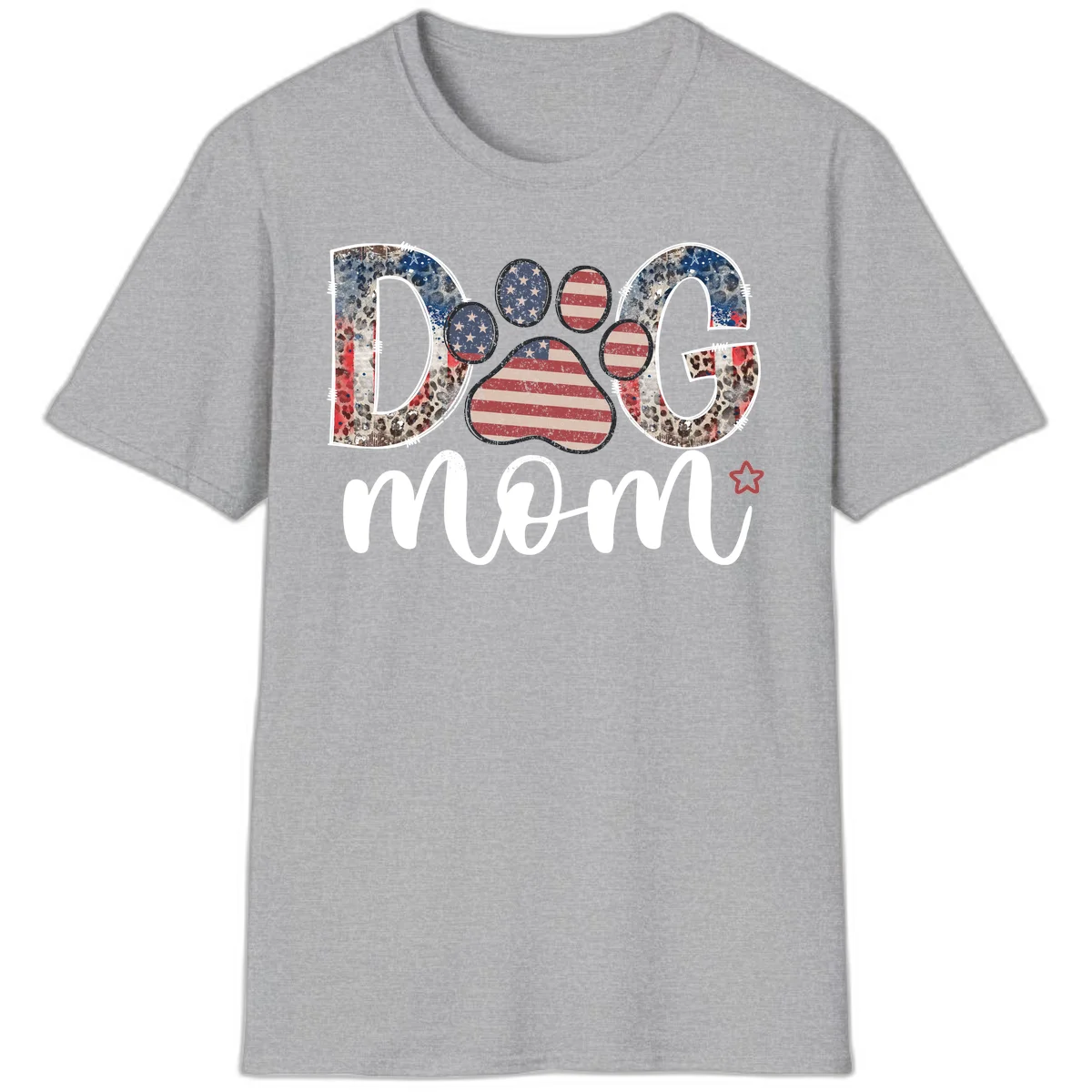 Distressed Patriotic Dog Paw Print Graphic T-Shirt in Sport Grey