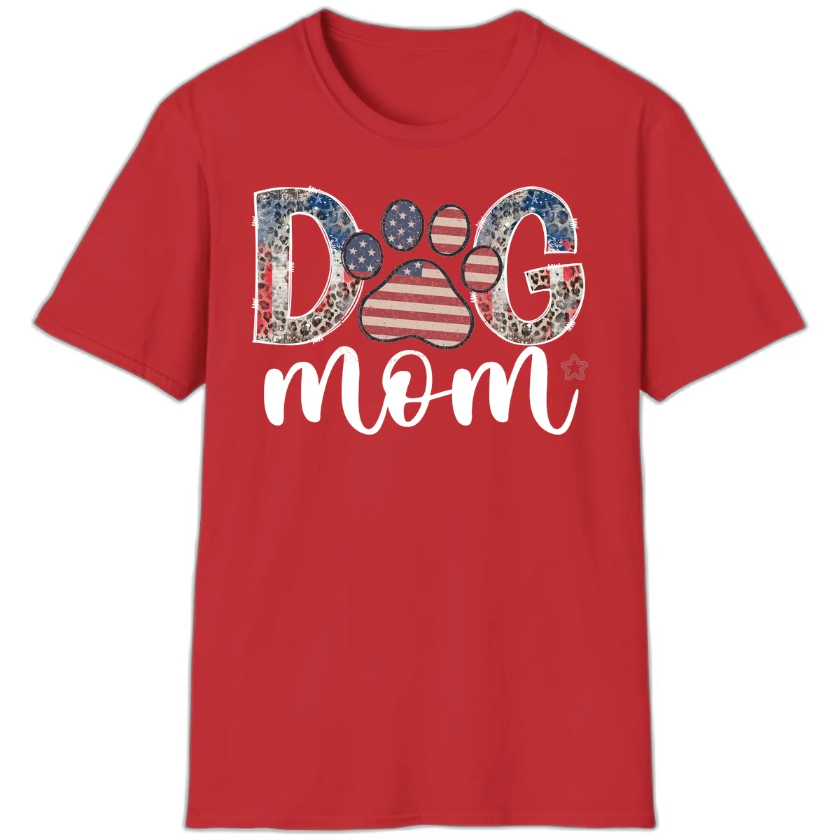 Distressed Patriotic Dog Paw Print Graphic T-Shirt in Red