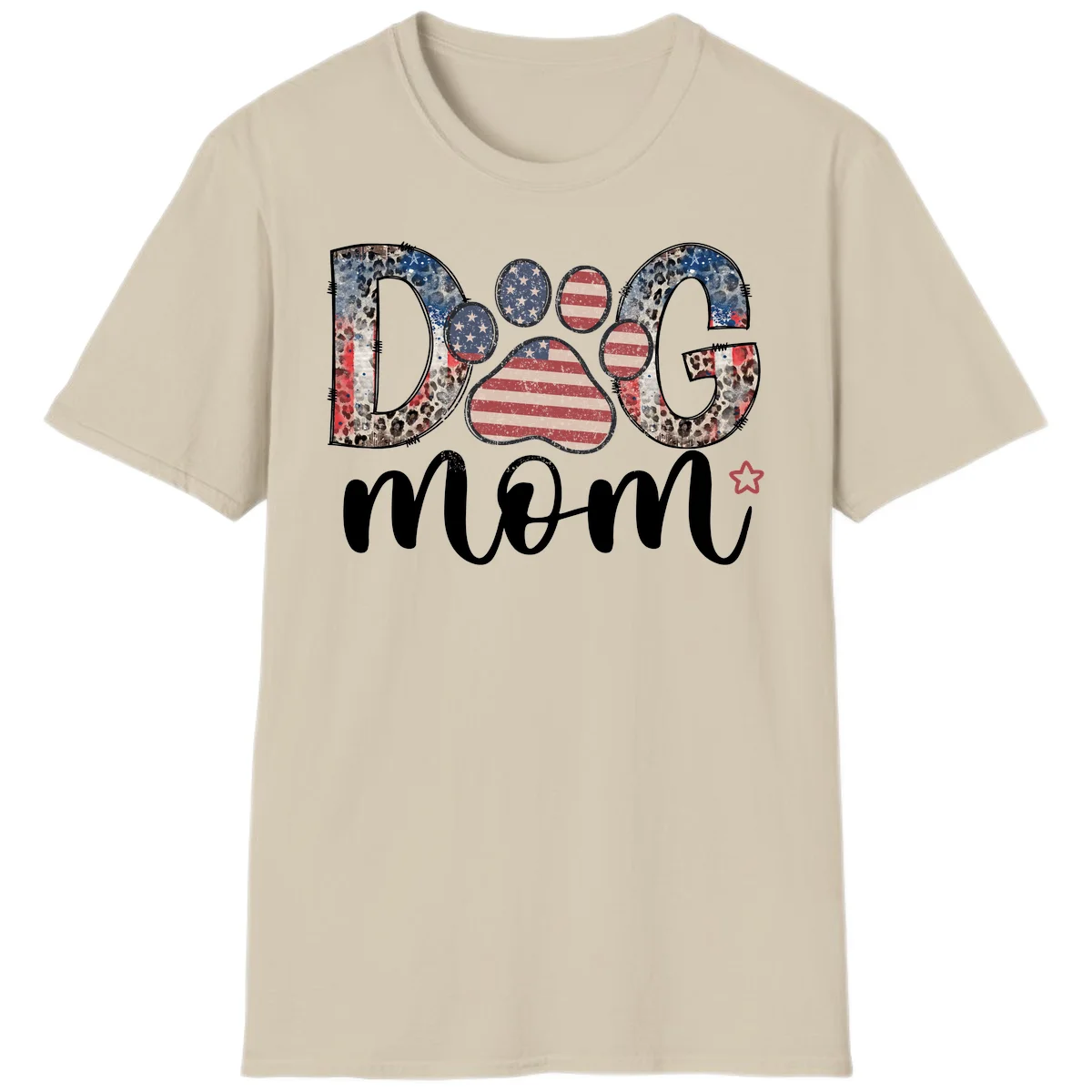 Distressed Patriotic Dog Paw Print Graphic T-Shirt in Sand