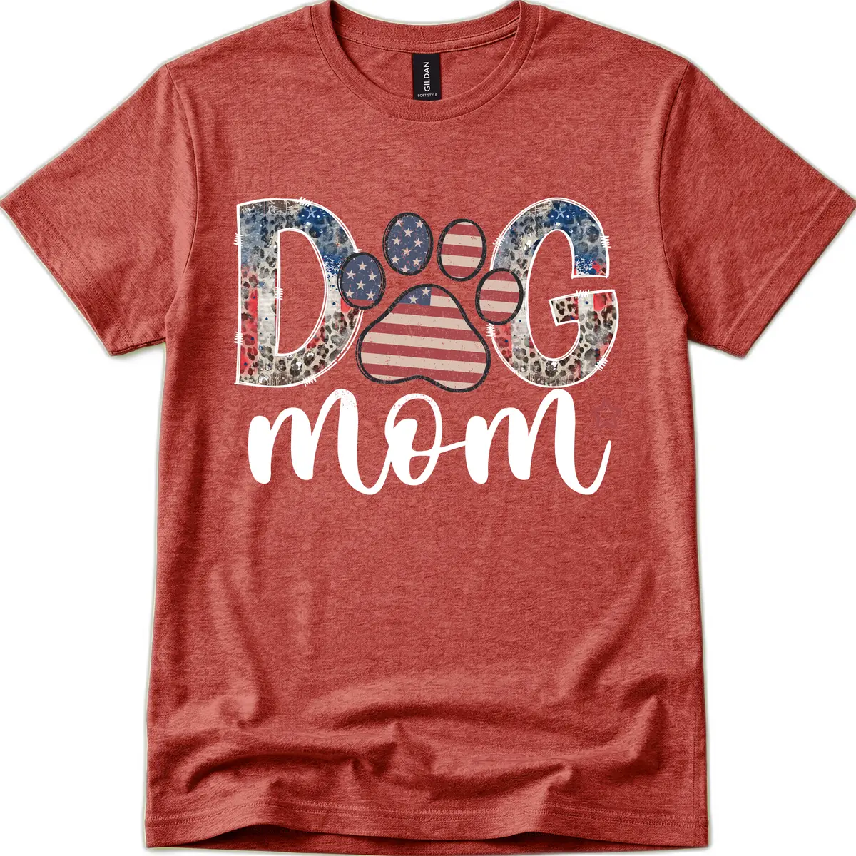 Distressed Patriotic Dog Paw Print Graphic T-Shirt in Heather Cardinal