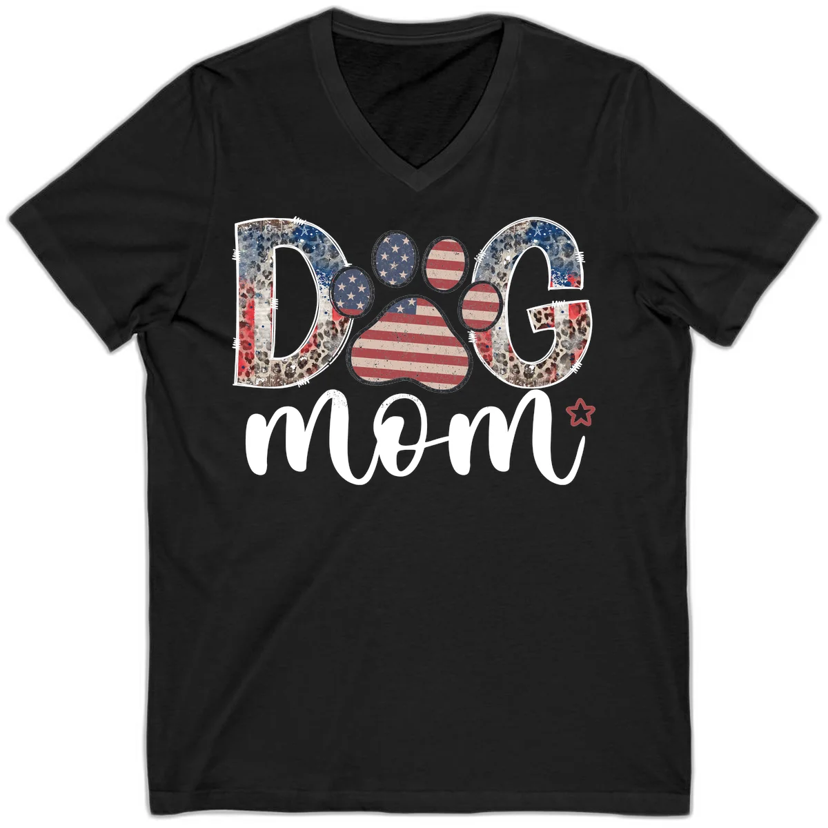 Distressed Patriotic Dog Paw Print Graphic V-Neck in Black