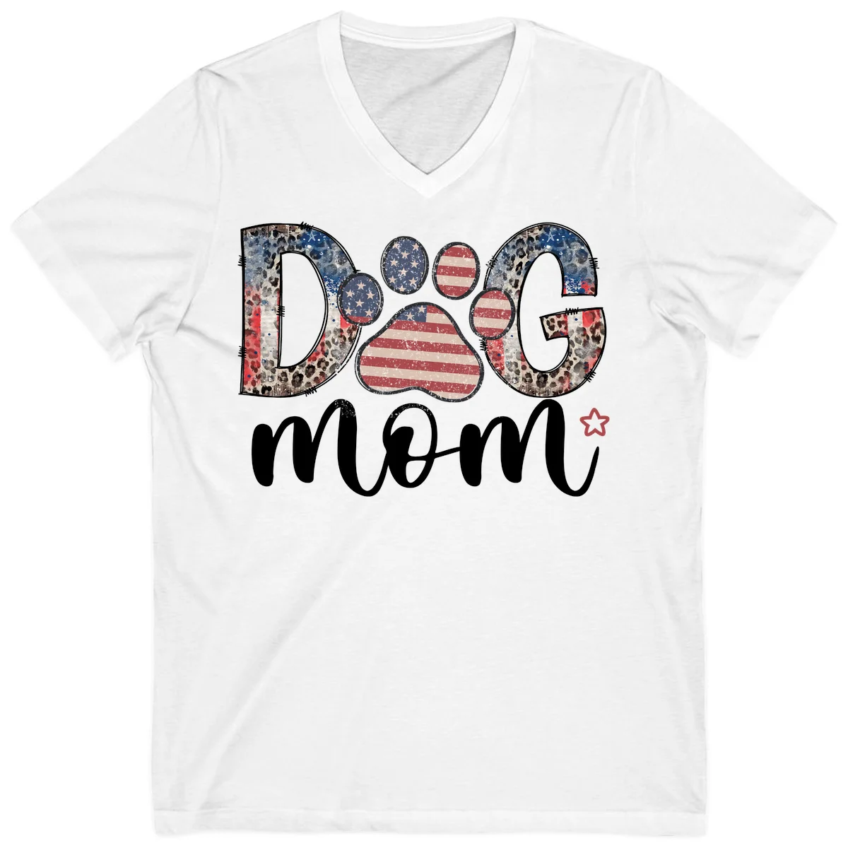 Distressed Patriotic Dog Paw Print Graphic V-Neck in White