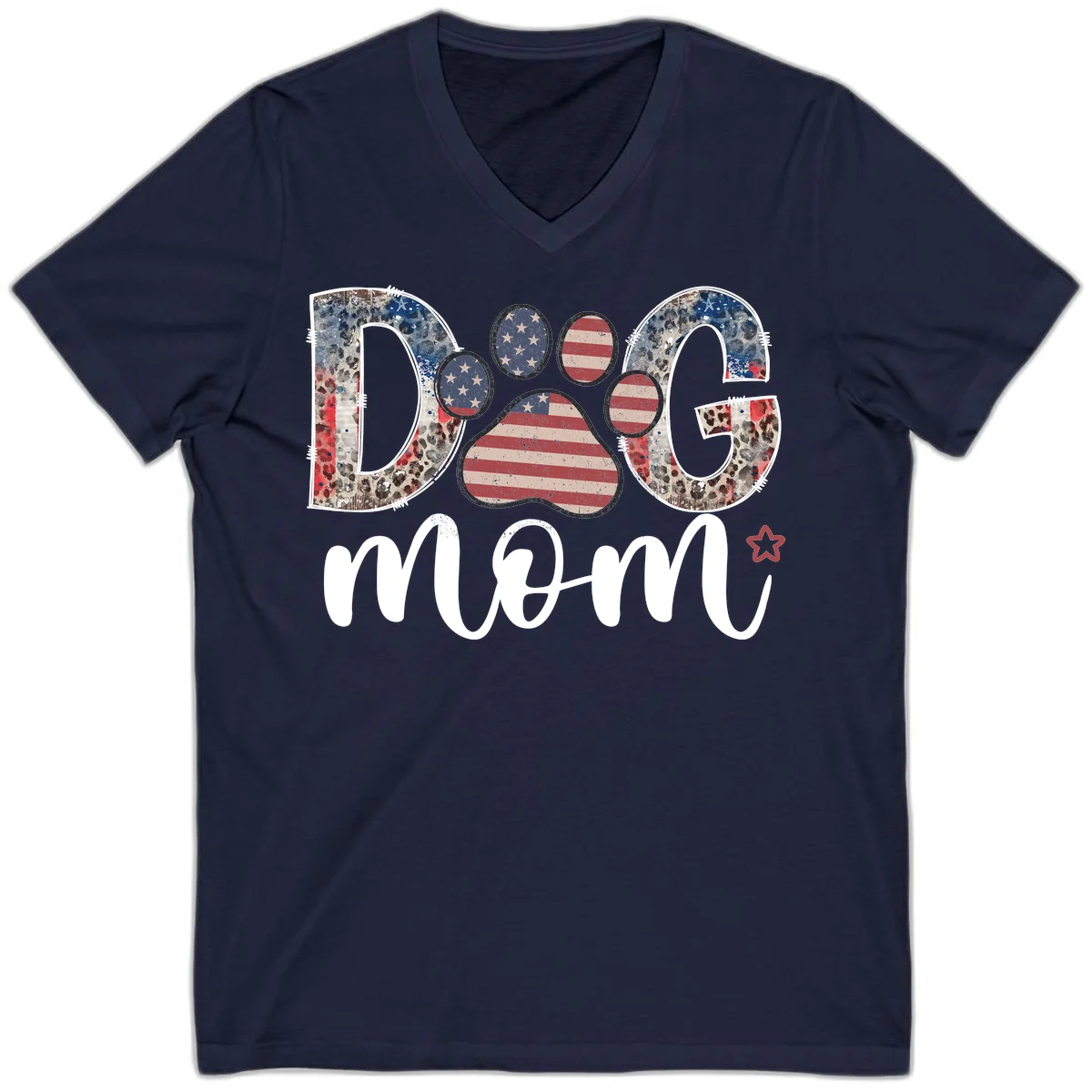 Distressed Patriotic Dog Paw Print Graphic V-Neck in Navy