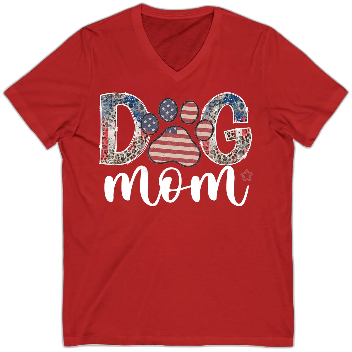 Distressed Patriotic Dog Paw Print Graphic V-Neck in Red