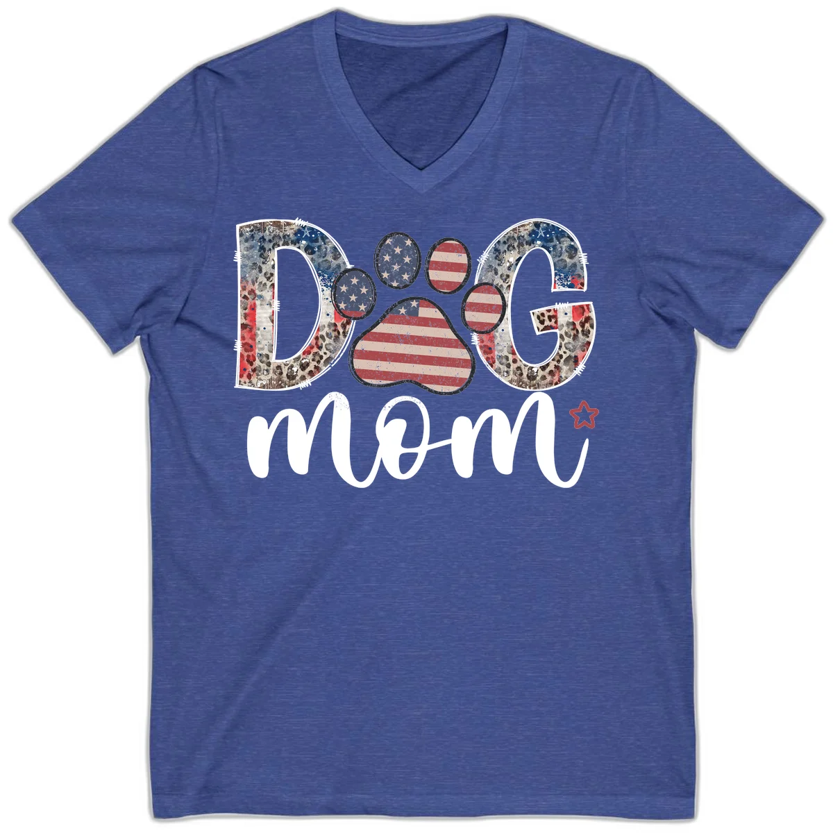 Distressed Patriotic Dog Paw Print Graphic V-Neck in Heather True Royal