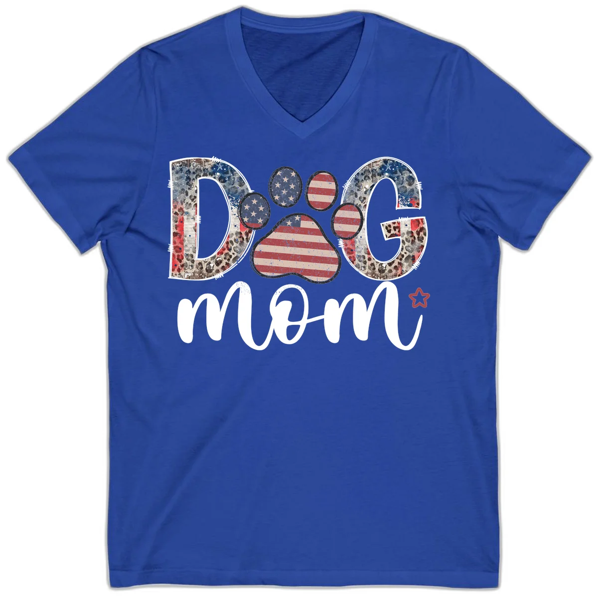 Distressed Patriotic Dog Paw Print Graphic V-Neck in True Royal