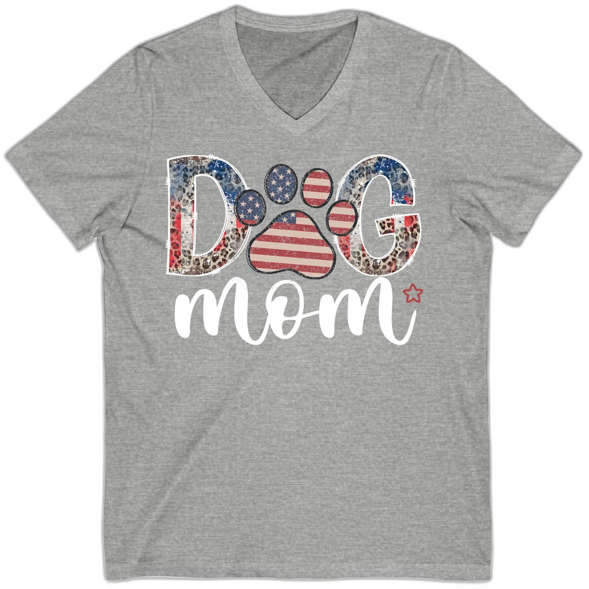 Distressed Patriotic Dog Paw Print Graphic V-Neck in Athletic Heather