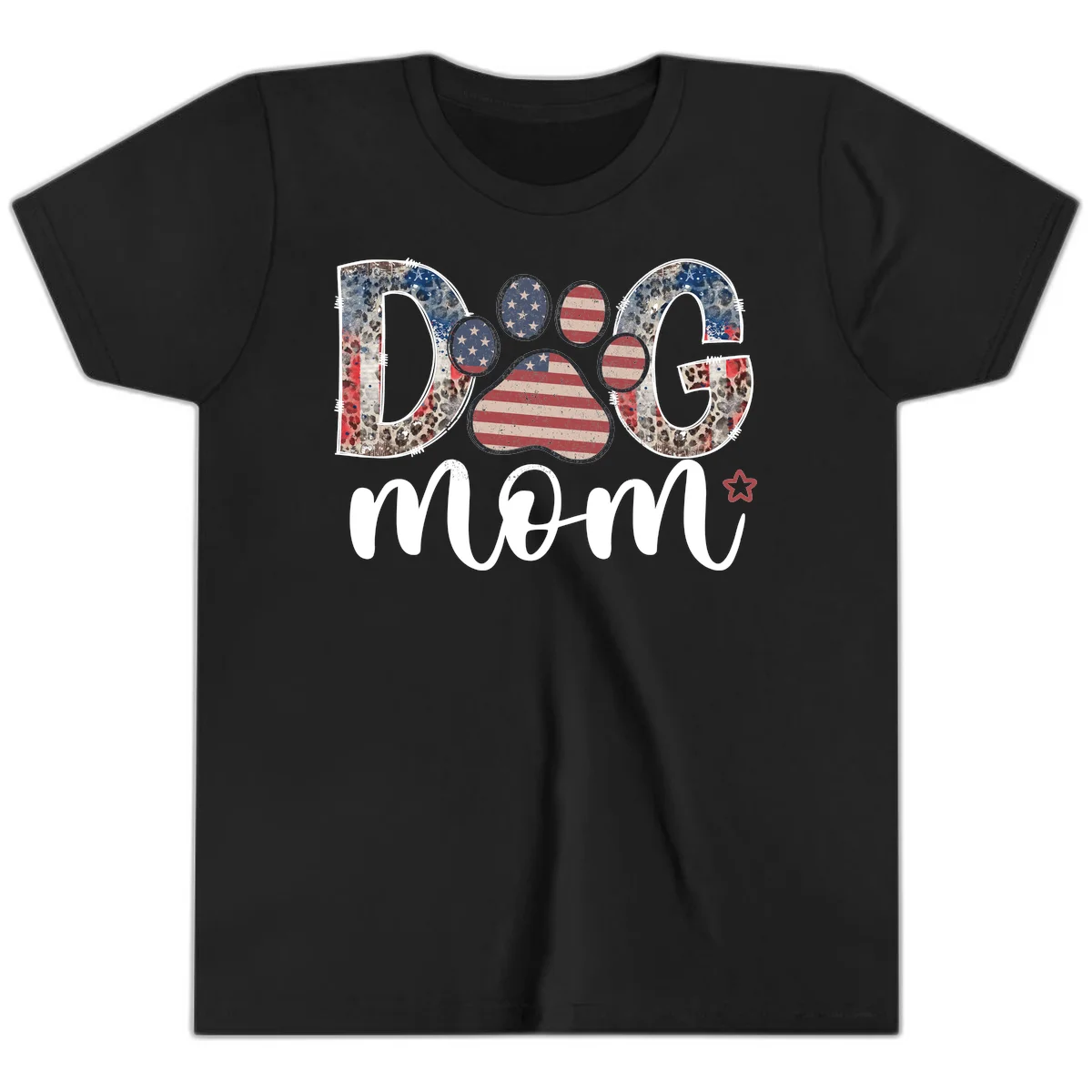 Distressed Patriotic Dog Paw Print Graphic Youth T-Shirt in Black