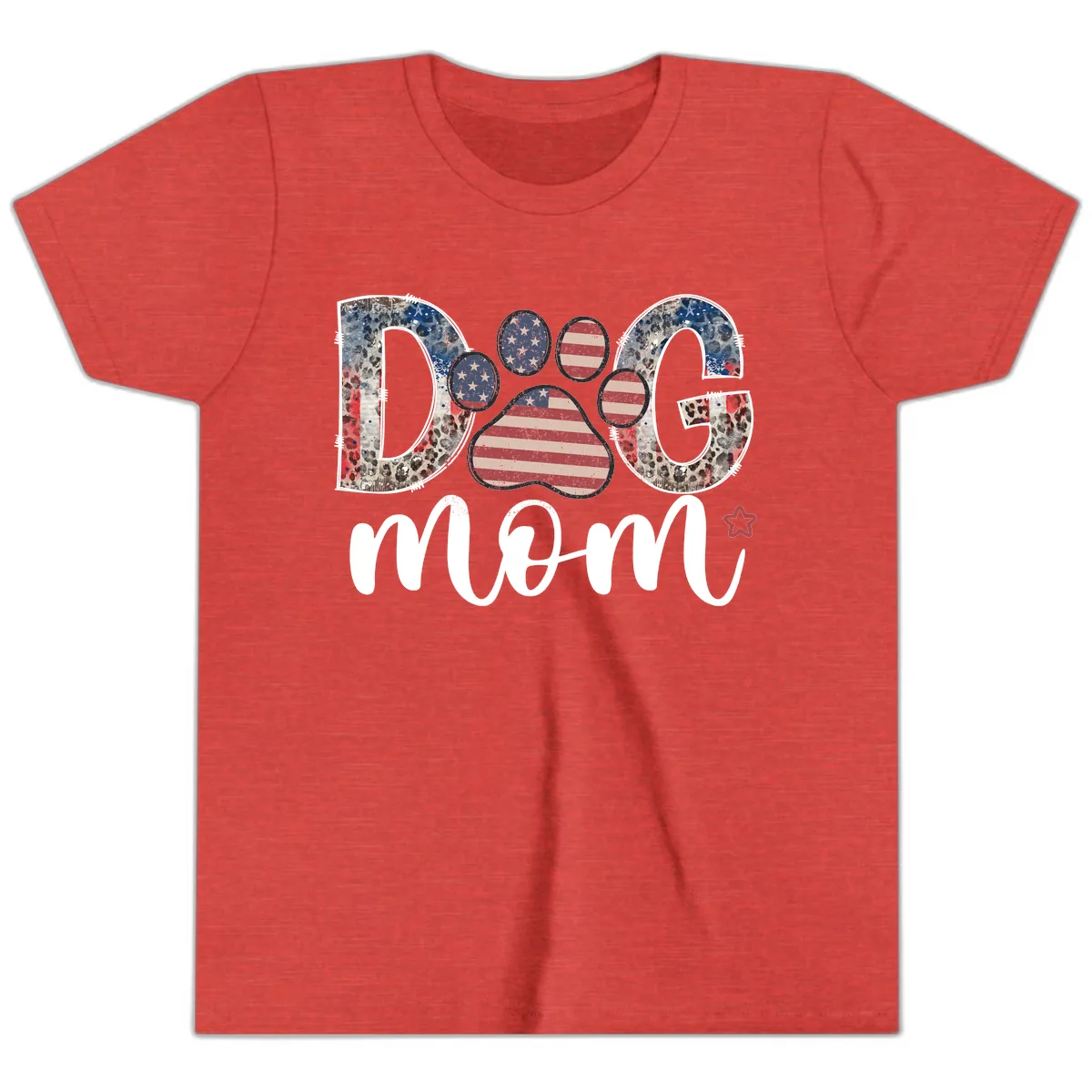 Distressed Patriotic Dog Paw Print Graphic Youth T-Shirt in Heather Red