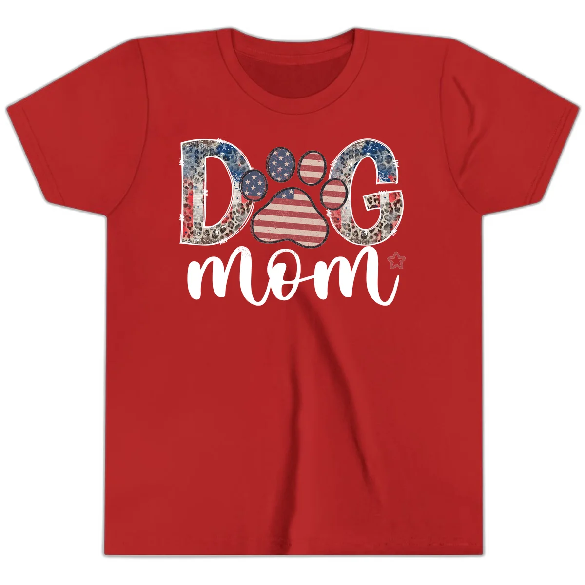 Distressed Patriotic Dog Paw Print Graphic Youth T-Shirt in Red