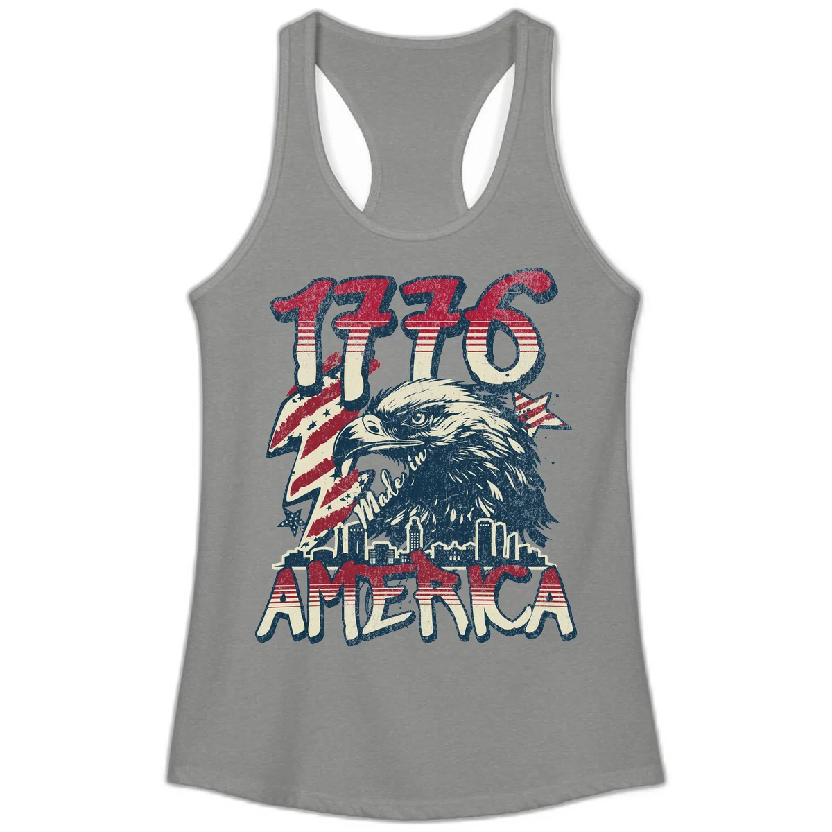 1776 Made in America Ladies Tank in Heather Grey