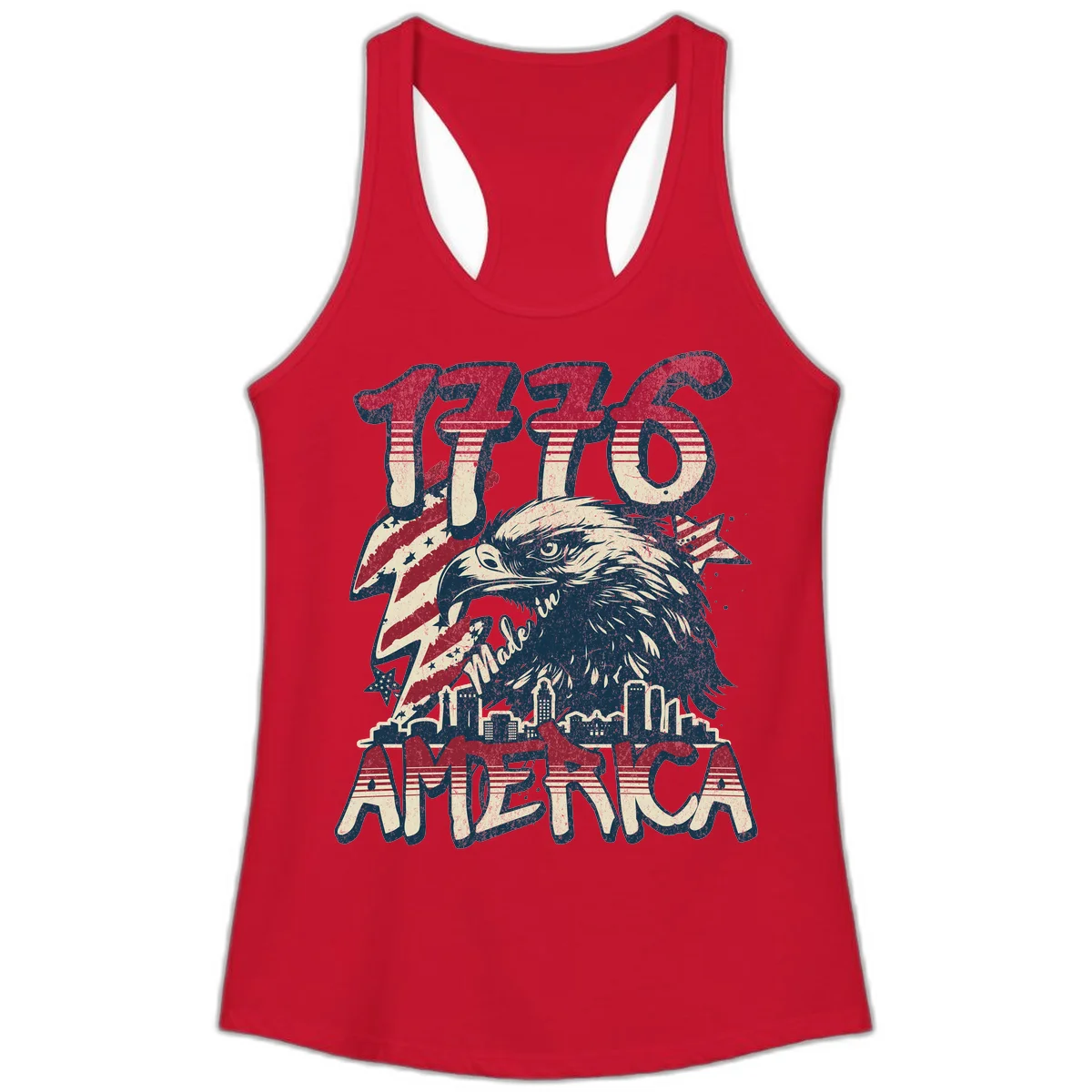 1776 Made in America Ladies Tank in Solid Red