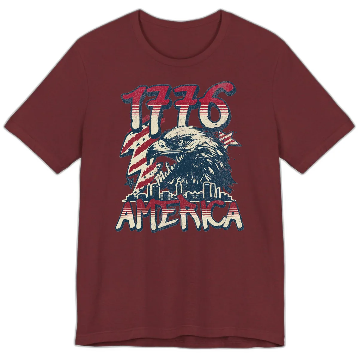 1776 Made in America Patriotic Eagle Heritage Design Premium T-Shirt in Heather Cardinal