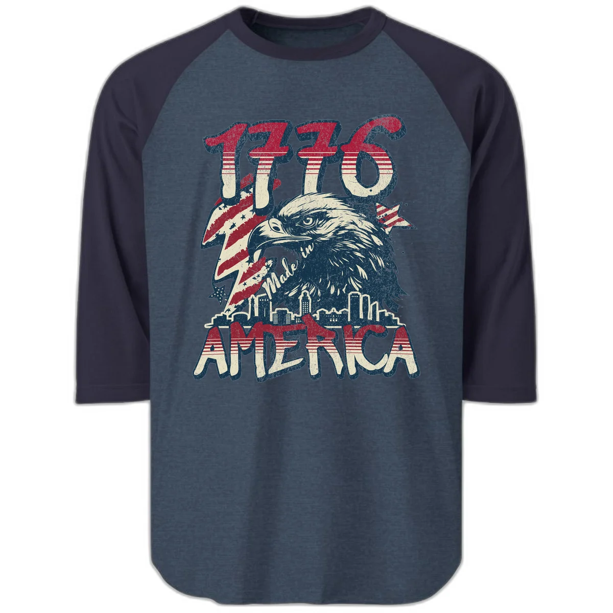 1776 Made in America Raglan 3/4 in Heather Denim Navy