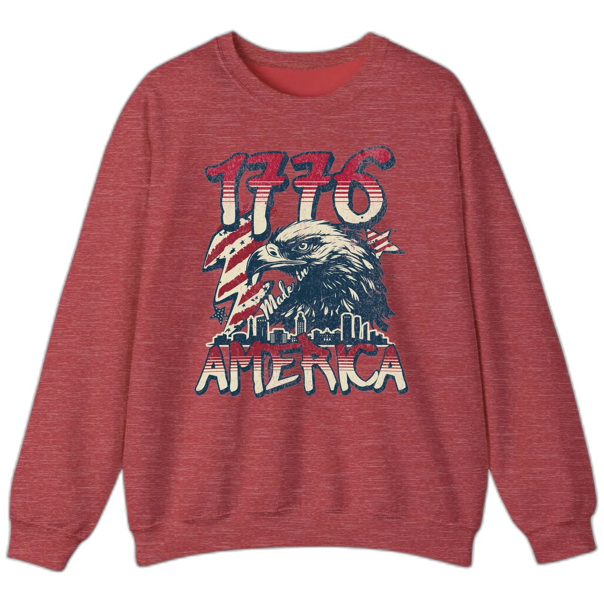 1776 Made in America Patriotic Eagle Heritage Design Sweatshirt in Heather Scarlet Red