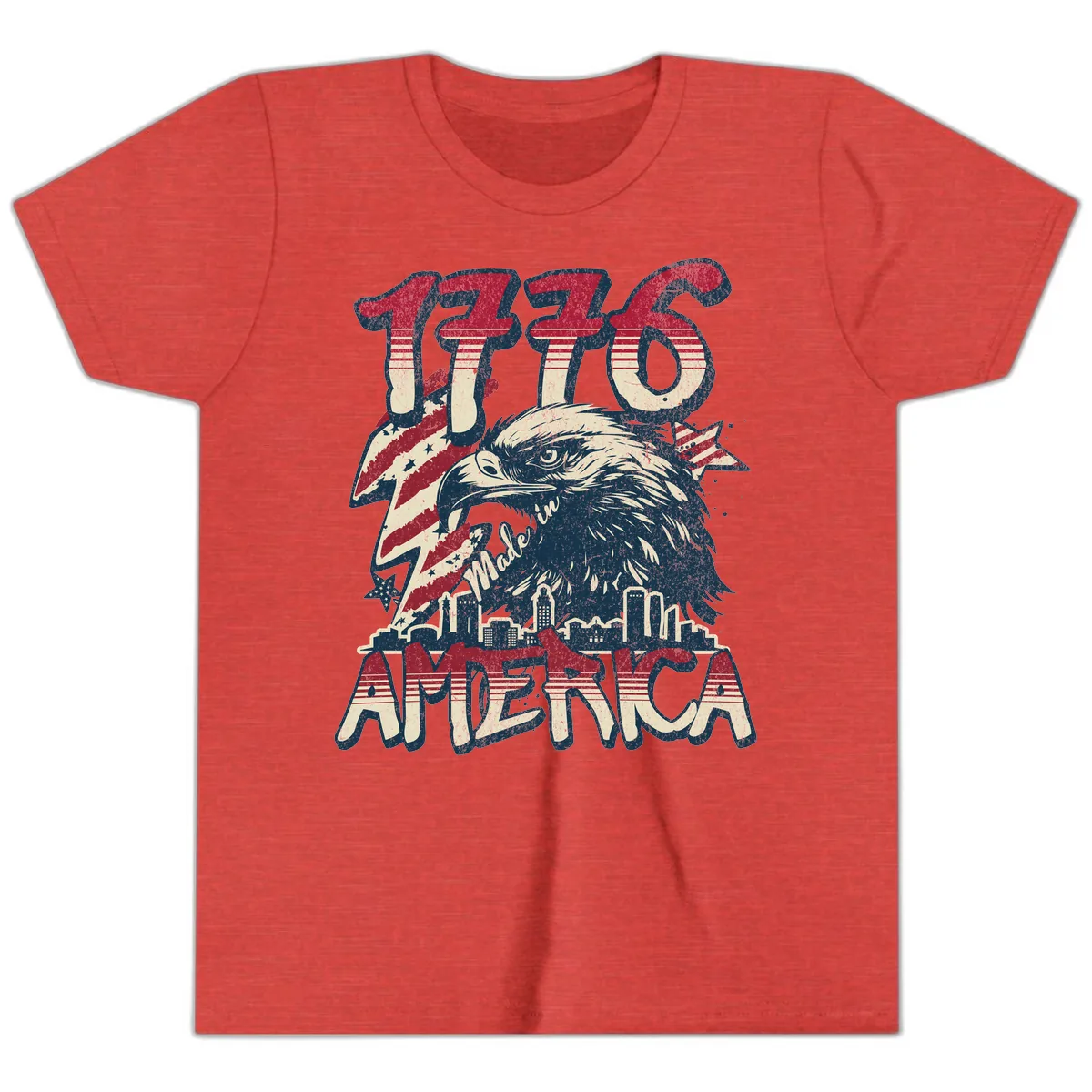 1776 Made in America Patriotic Eagle Heritage Design Youth T-Shirt in Heather Red