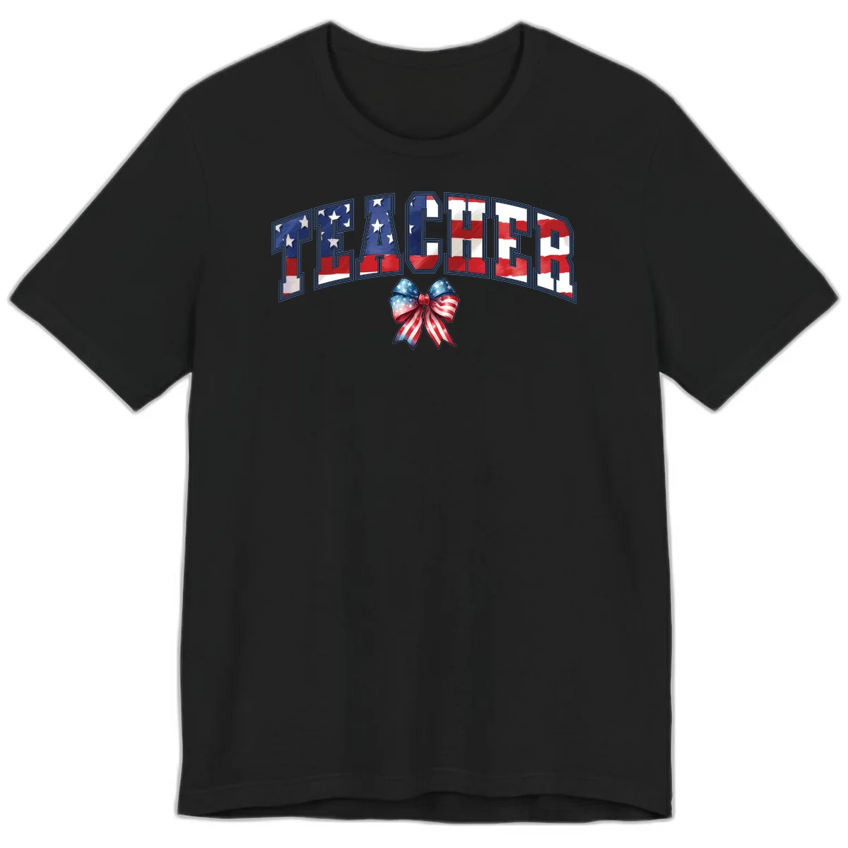 Patriotic Teacher American Flag Bow Premium T-Shirt in Black