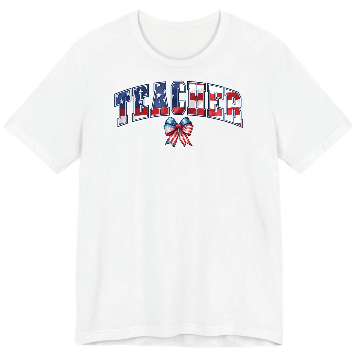 Patriotic Teacher American Flag Bow Premium T-Shirt in White