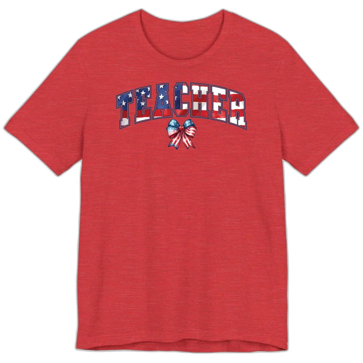 Patriotic Teacher American Flag Bow Premium T-Shirt in Heather Red