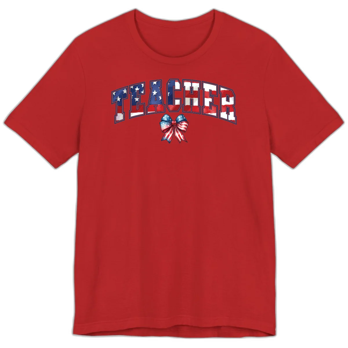 Patriotic Teacher American Flag Bow Premium T-Shirt in Red
