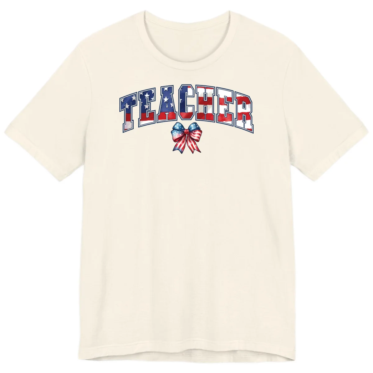 Patriotic Teacher American Flag Bow Premium T-Shirt in Natural