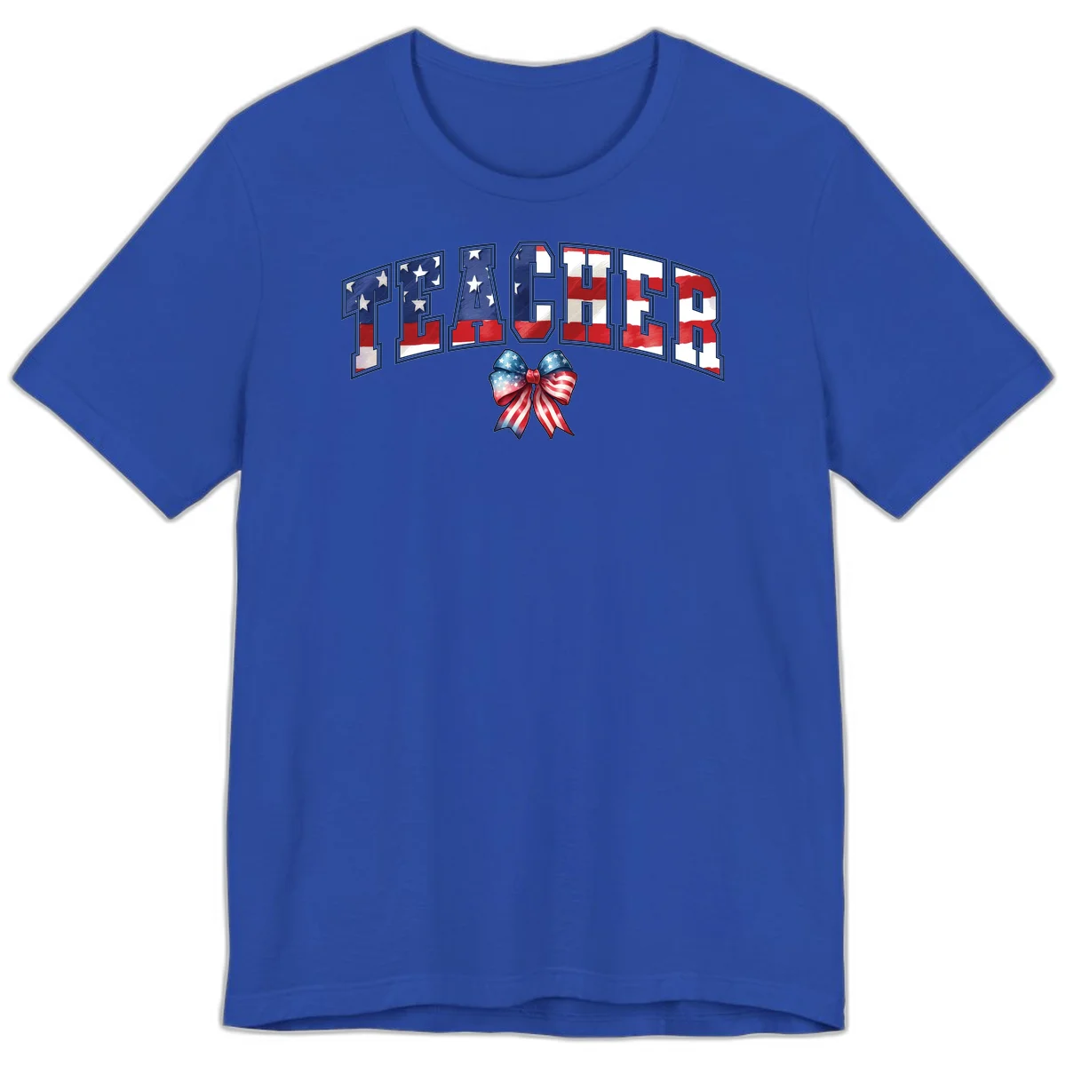 Patriotic Teacher American Flag Bow Premium T-Shirt in True Royal