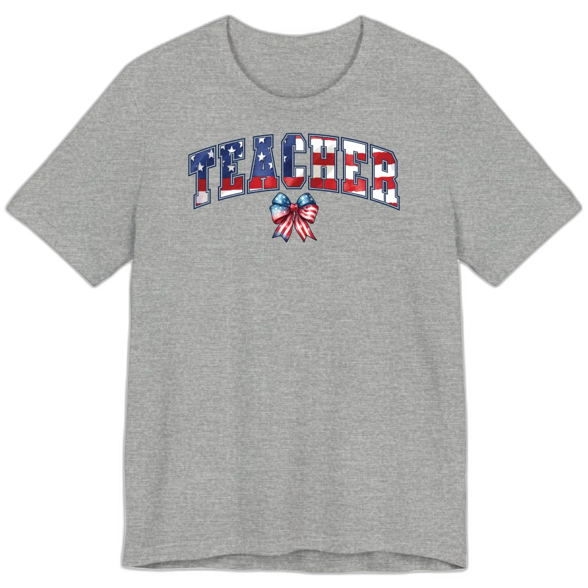 Patriotic Teacher American Flag Bow Premium T-Shirt in Athletic Heather