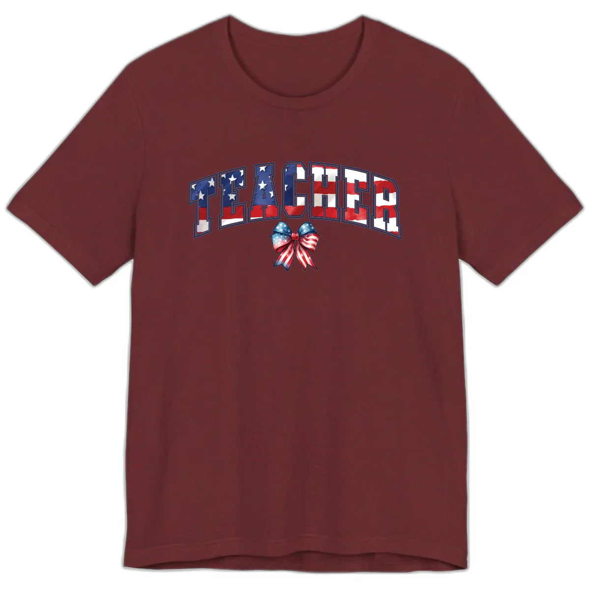 Patriotic Teacher American Flag Bow Design Premium T-Shirt in Heather Cardinal
